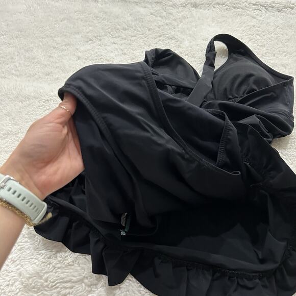 Love Your Assets by Sara Blakely Spanx Swim Dress Large Black Ruched Halter - Picture 7 of 7